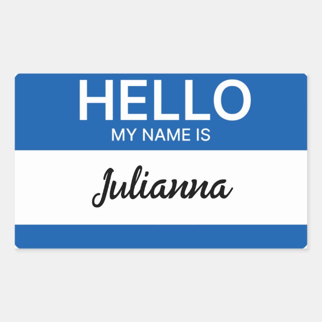 Adesivo Retangular Blue Hello Meu Nome é Funcionário ou Nome de etiqu (Frente)