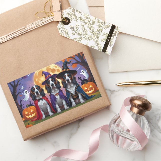 Adesivo Retangular Bluetick Coonhound Dogs Pumpkin Halloween Engraçad (Presentear)