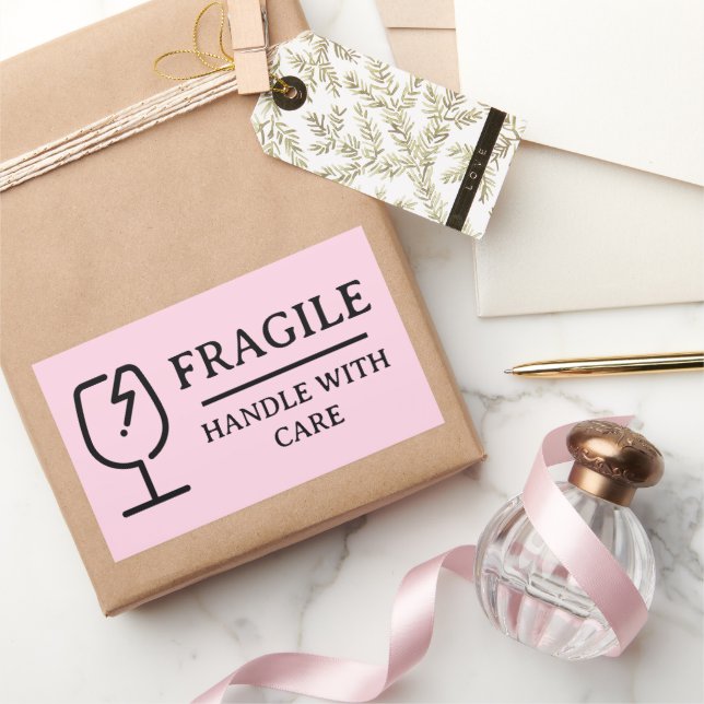 Adesivo Retangular Blush Pink Professional Fragile Handle With Care (Presentear)
