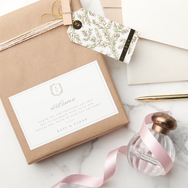 Adesivo Retangular Boas-vindas ao Monograma do Crest Botânico (Presentear)