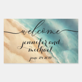 Adesivo Retangular Boas-vindas Ocean Beach Blue Watercolor