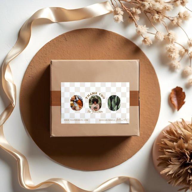 Adesivo Retangular Boho Checkerboard Patternos Obrigado pelo seu pedi (Boho Checkerboard Pattern Thank You For Your Order Rectangular Sticker)