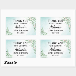 Adesivo Retangular Boho Dusty Blue Eucalyptus Greenery aniversário de
