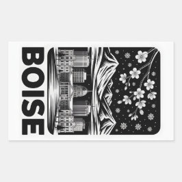 Adesivo Retangular Boise Skyline Black and White Woodcut Winter 