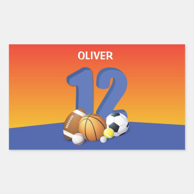 Adesivo Retangular Bolas de Esportes de Aniversário 12 (Frente)