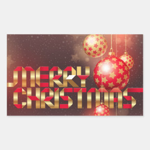 Adesivo Retangular Bolas de Natal Vermelhas e Ouros Feliz Natal