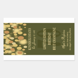 Adesivo Retangular Bolhas de Champanhe Verde Dourada Rótulo de aniver