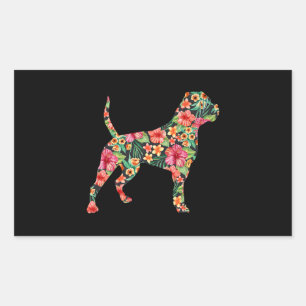 Adesivo Retangular Bolldog Americano Silhouette Floral Gift