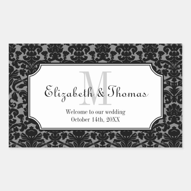 Adesivo Retangular Bolsa de presentes preto monograma fora da cidade (Frente)