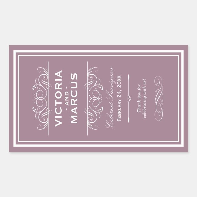 Adesivo Retangular Bolsa de Vinho de Monograma de Casamento Elegante (Frente)