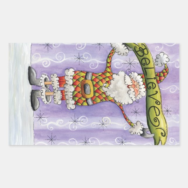 Adesivo Retangular Bom Natal de Cartoon, acredito em Papai Noel (Frente)