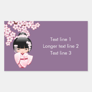 Adesivo Retangular Boneca White Kimono Kokeshi - Garota Gisha Bonita