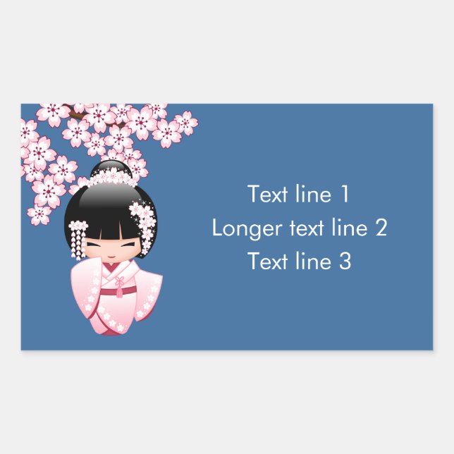 Adesivo Retangular Boneca White Kimono Kokeshi - Garota Gisha Bonita (Frente)