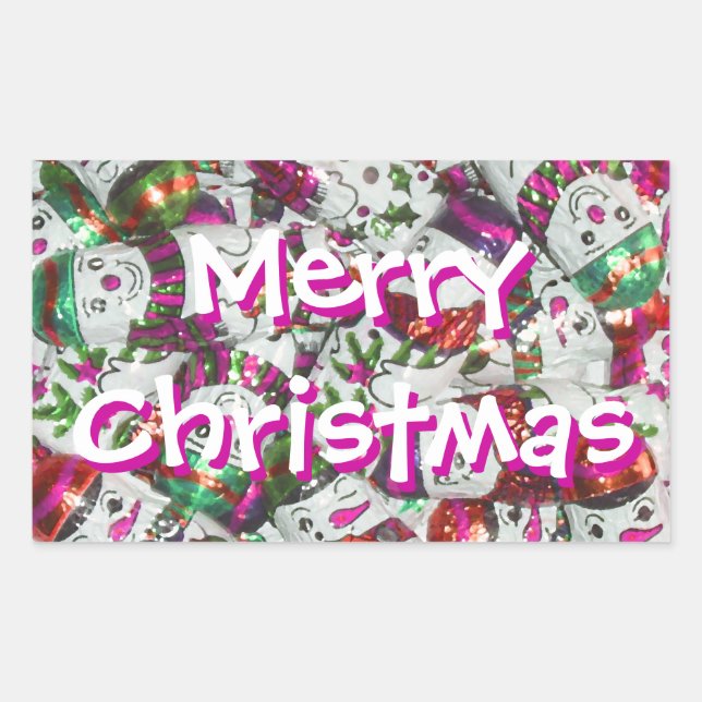 Adesivo Retangular Bonitão Rosa, retângulo Feliz de Natal (Frente)