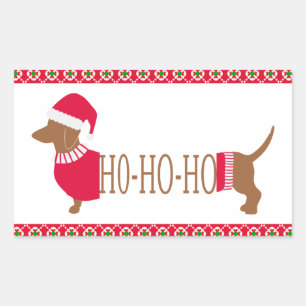 Adesivo Retangular Bonito Dachshund Doxie Dog Ho Ho Ho