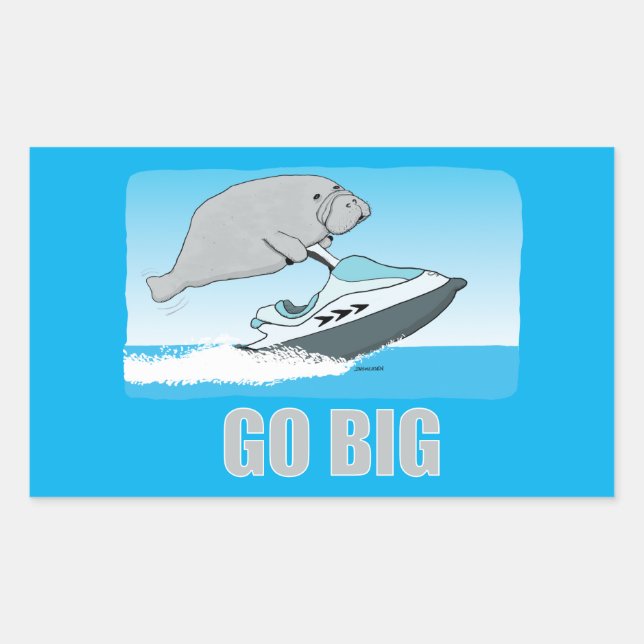 Adesivo Retangular Bonito e Engraçado Manateado em um T-Shirt Jet Ski (Frente)