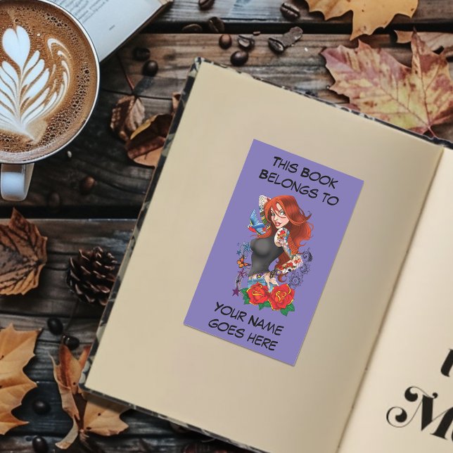 Adesivo Retangular Bookplate de Tattoos de Ruiva (Criador carregado)