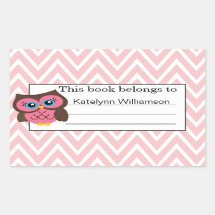 Adesivo Retangular Bookplate personalizado costume cor-de-rosa da