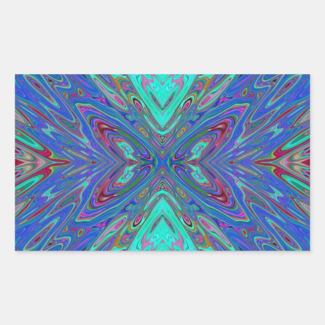 Adesivo Retangular Borboleta Abstrata Azul e Vermelha Trippy Retro (Frente)