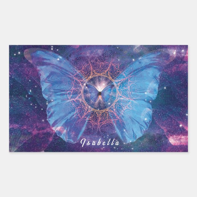 Adesivo Retangular Borboleta Morpho / Galaxy Mandala (Frente)