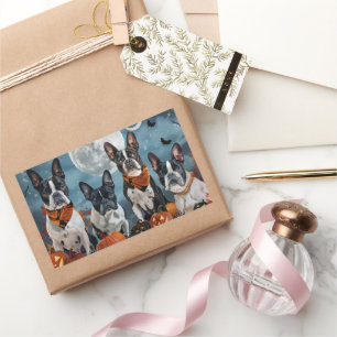 Adesivo Retangular boston terrier Halloween Spooky