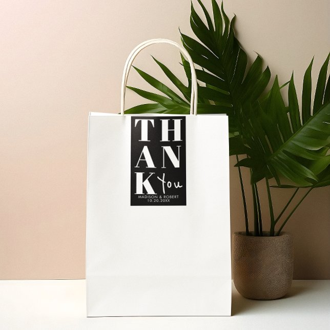 Adesivo Retangular Branca Negra Simples Obrigado Favor De Casamento (Criador carregado)