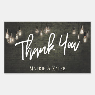 Adesivo Retangular Bricks industriais com luzes de Edison Obrigado