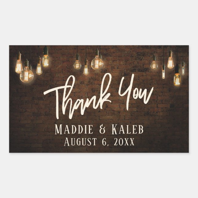 Adesivo Retangular Bricks Industriais com Luzes Edison Obrigado (Frente)