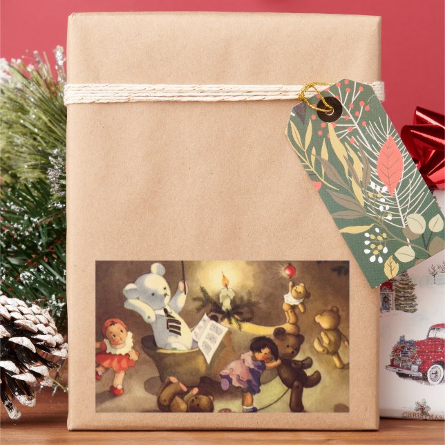 Adesivo Retangular Brinquedos de Natal Antigos, Bonecas Dançantes, Ur (Feriado)