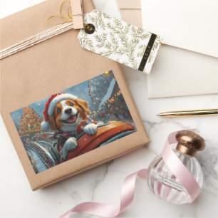 Adesivo Retangular Brittany Spaniel Dog Natal