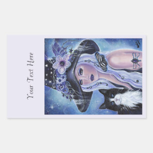 Adesivo Retangular Bruxa com gatinho de Renee Lavoie