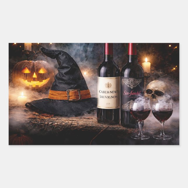 Adesivo Retangular Bruxas de Halloween e Vinho Halloween (Frente)