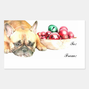 Adesivo Retangular Buldogue francês do Natal