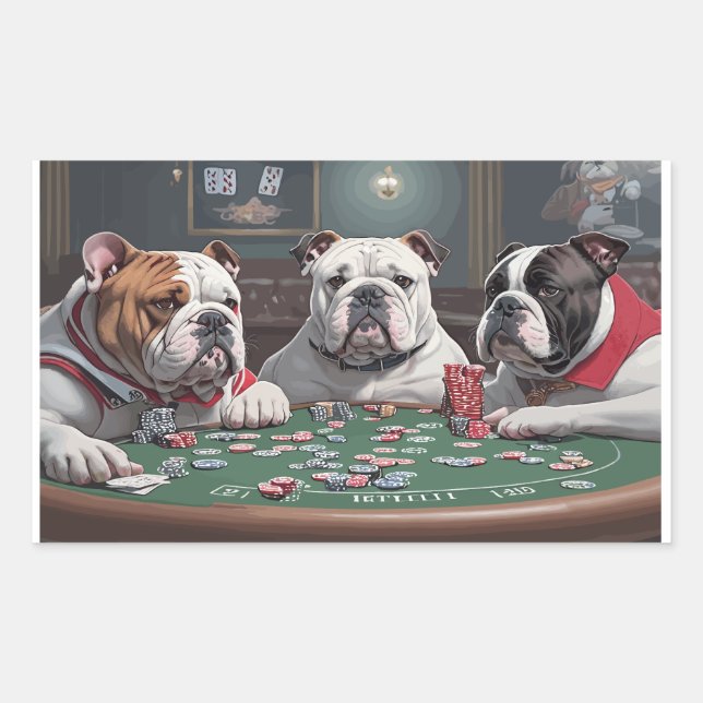 Adesivo Retangular Bulldogs playing poker (Frente)