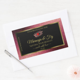 Adesivo Retangular Burgundy Glitter Black Product Labels Cute Ladybug