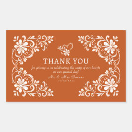 Adesivo Retangular Burnt Orange Shabby Chic Thank You Wedding Sticker