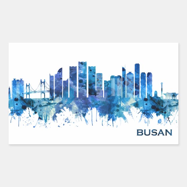 Adesivo Retangular Busan South Korea Skyline Blue (Frente)