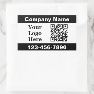 Adesivo Retangular Business Black White Nome da empresa Logotipo QR