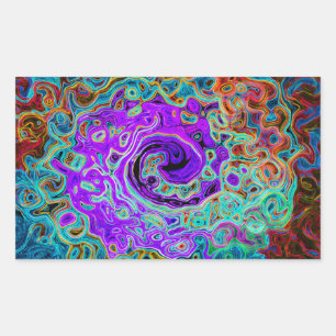 Adesivo Retangular Cabeça Colorida Púrpura Abstrato Retro Líquido
