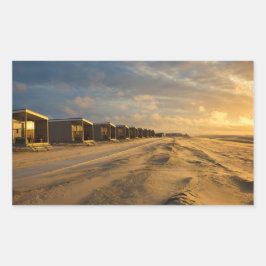 Adesivo Retangular Cabinas de praia no pôr do sol na costa neerlandes