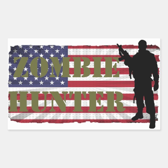 ADESIVO RETANGULAR CAÇADOR DE ZOMBIES BANDEIRA AMERICANA (Frente)
