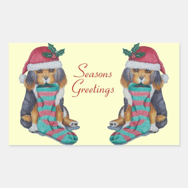 Adesivo Retangular cachorrinho preto e marrom bonitinho vestido de na (Frente)