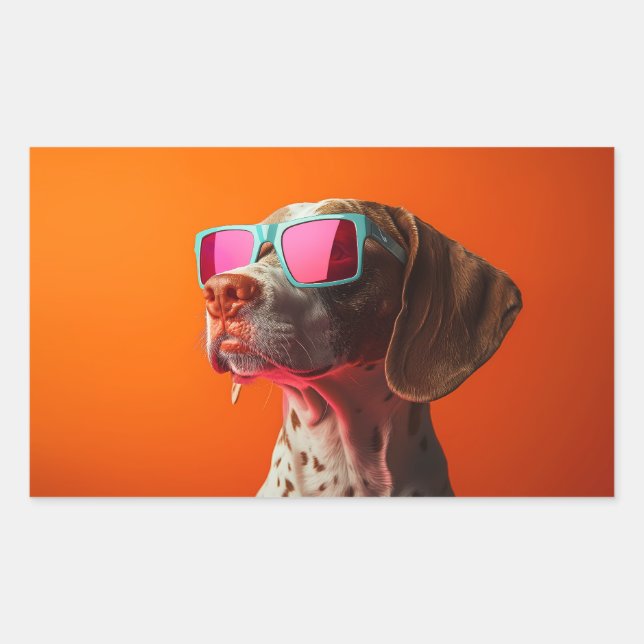 Adesivo Retangular Cachorro Bracco italiano legal com óculos de sol (Frente)