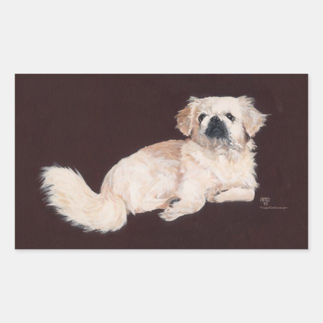 Adesivo Retangular Cachorro Branco de Pekingese (Frente)