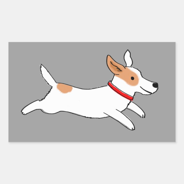 Adesivo Retangular Cachorro Fofo - Jack Russell Terrier Feliz Corrend (Frente)