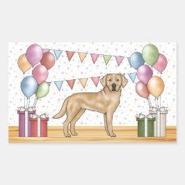 Adesivo Retangular Cachorro Labrador Retriever Amarelo Aniversário Co