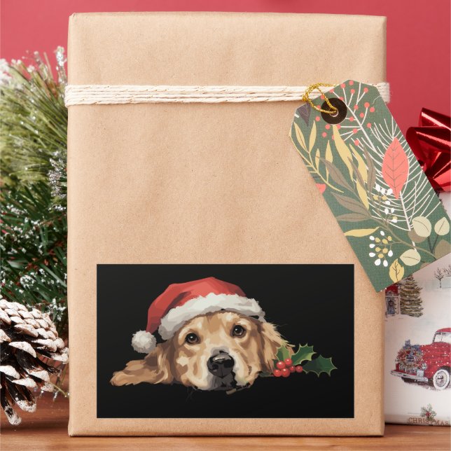 Adesivo Retangular Cachorro Retriever Dourado Chapéu de Natal do Papa (Feriado)