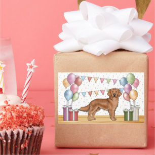 Adesivo Retangular Cachorro Retriever Dourado Vermelho Aniversário Co