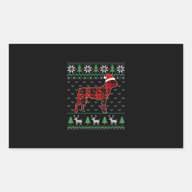 Adesivo Retangular Cachorro Vermelho Xadrez Feio de Natal Luz Boston  (Frente)