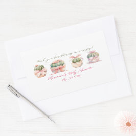 Adesivo Retangular Cactus Pink Ribbon Baby Girl Chá Obrigado